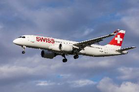 Swiss Airbus A220 Landing