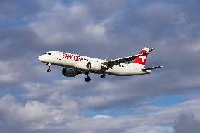 Swiss Airbus A220 Landing