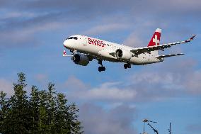 Swiss Airbus A220 Landing