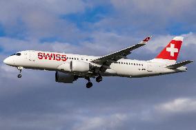 Swiss Airbus A220 Landing