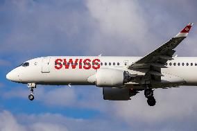 Swiss Airbus A220 Landing