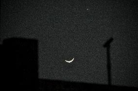 Moon And Venus Seen In The Night Sky In India.