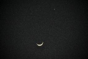 Moon And Venus Seen In The Night Sky In India.