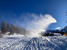 Snowmaking System In Action In Sestrieres