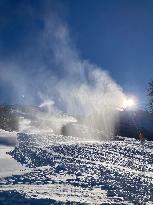 Snowmaking System In Action In Sestrieres