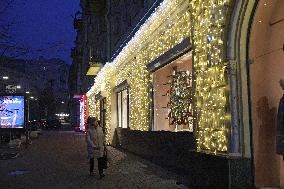 Kyiv sparkles at night during holiday season