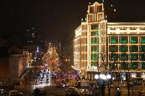 Kyiv sparkles at night during holiday season