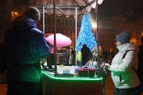 Kyiv sparkles at night during holiday season