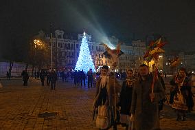 Kyiv sparkles at night during holiday season