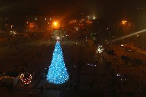 Kyiv sparkles at night during holiday season