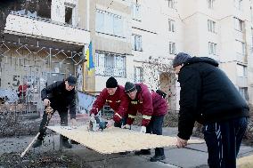 Aftermath of Russian drone attack in Kyiv