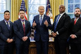 DC: President Biden Presents the Medal of Valor in the Oval Office