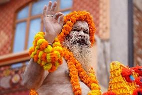 Sadhus Hindu Holy Men At Religious Procession - India