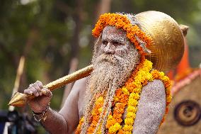 Sadhus Hindu Holy Men At Religious Procession - India