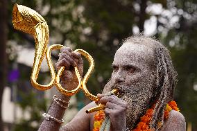 Sadhus Hindu Holy Men At Religious Procession - India