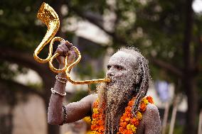 Sadhus Hindu Holy Men At Religious Procession - India