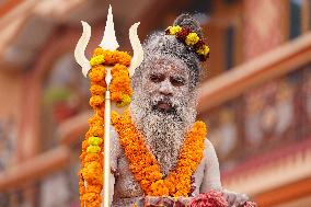 Sadhus Hindu Holy Men At Religious Procession - India