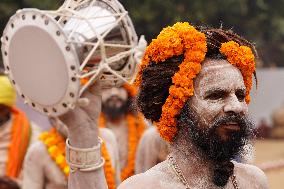 Sadhus Hindu Holy Men At Religious Procession - India