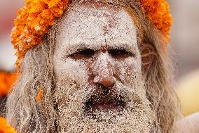 Sadhus Hindu Holy Men At Religious Procession - India