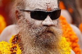 Sadhus Hindu Holy Men At Religious Procession - India