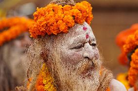 Sadhus Hindu Holy Men At Religious Procession - India