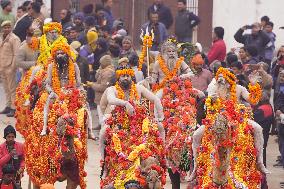 Sadhus Hindu Holy Men At Religious Procession - India