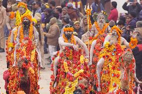 Sadhus Hindu Holy Men At Religious Procession - India