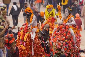 Sadhus Hindu Holy Men At Religious Procession - India