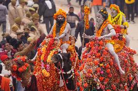 Sadhus Hindu Holy Men At Religious Procession - India