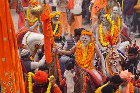 Sadhus Hindu Holy Men At Religious Procession - India