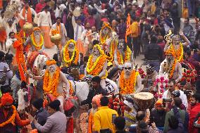 Sadhus Hindu Holy Men At Religious Procession - India