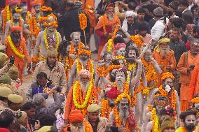 Sadhus Hindu Holy Men At Religious Procession - India