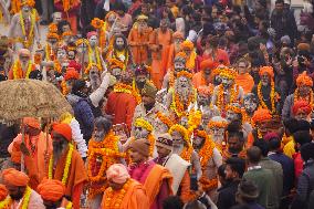 Sadhus Hindu Holy Men At Religious Procession - India