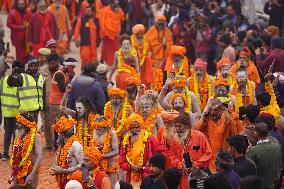 Sadhus Hindu Holy Men At Religious Procession - India