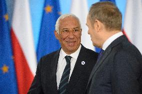 Polish PM Donald Tusk Meets The President Of The European Council Antonio Costa In Warsaw.