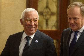 Polish PM Donald Tusk Meets The President Of The European Council Antonio Costa In Warsaw.