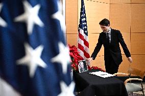 Justin Trudeau Signs A Book Of Condolences For Jimmy Carter - Ottawa