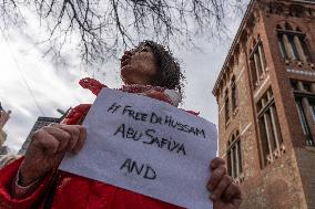 Health Workers Demand The Release Of Dr. Hussam Abu Safiyah In Barcelona.