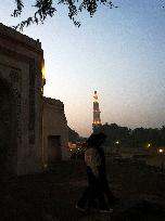 Delhi's Historic Qutub Minar At Night