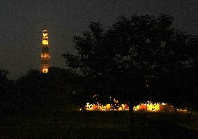 Delhi's Historic Qutub Minar At Night