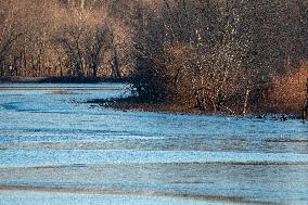 Wildlife At Oxbow Nature Conservancy As Winter Storm Blair Approaches