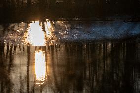 Wildlife At Oxbow Nature Conservancy As Winter Storm Blair Approaches