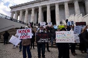 Protest On Democracy On Lincoln Memorial