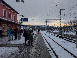 Bavarian Train Station Murnau In Winter