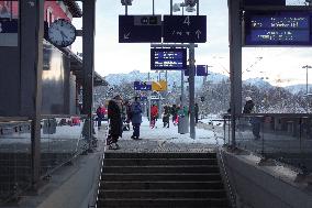 Bavarian Train Station Murnau In Winter