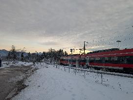 Bavarian Train Station Murnau In Winter