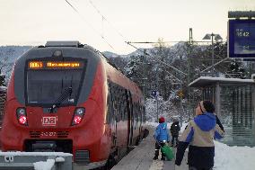 Bavarian Train Station Murnau In Winter