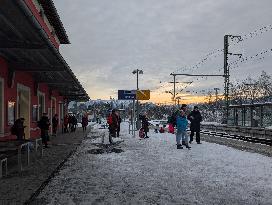 Bavarian Train Station Murnau In Winter