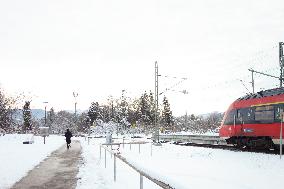 Bavarian Train Station Murnau In Winter