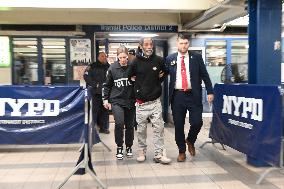 Jamar Banks Arrested And Walked Out By New York City Police Department Officers After Allegedly Stabbing MTA Employee And Man In